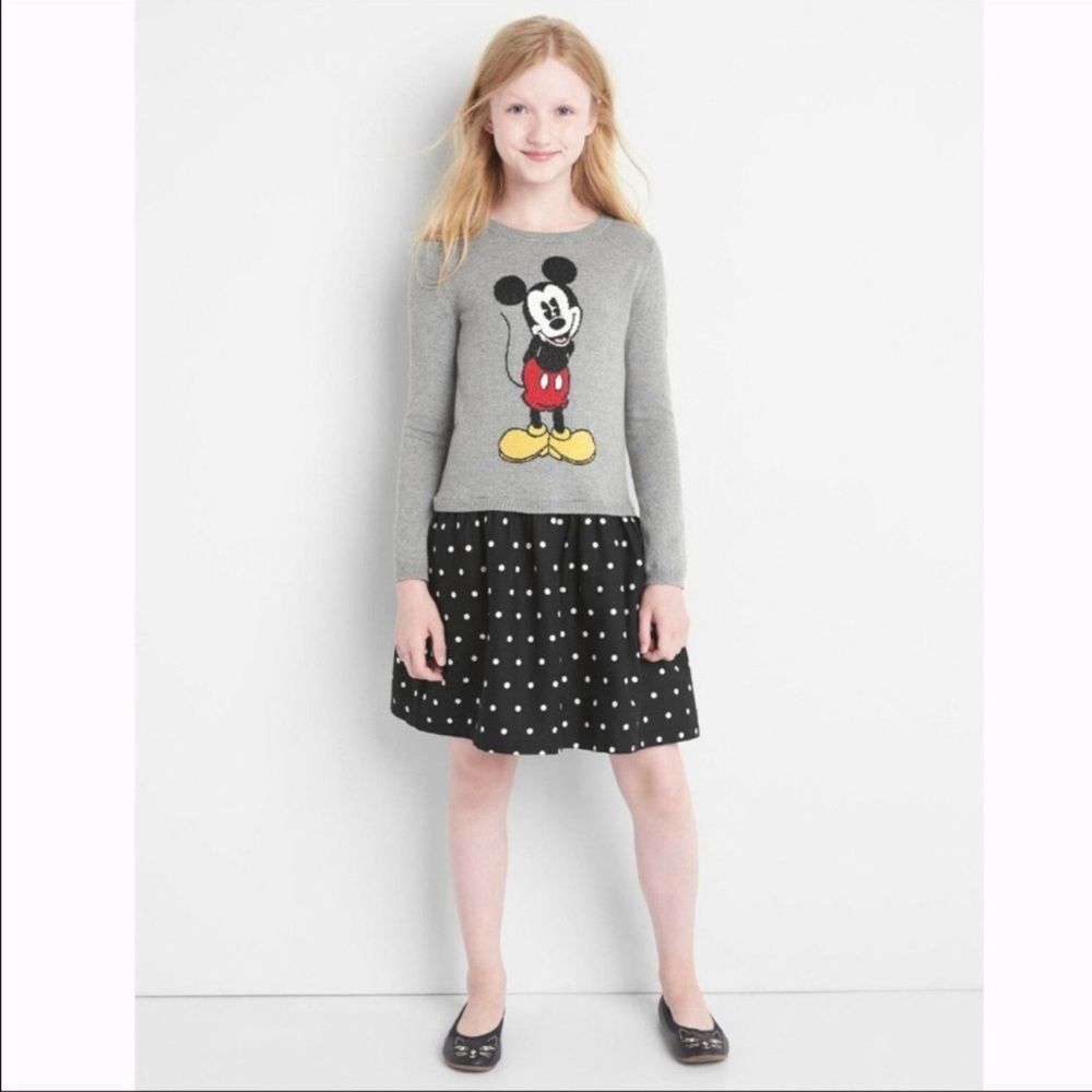 Gap Kids Mickey Mouse Polka Dot sweater Dress Size XS 4-5 Cotton Gray
